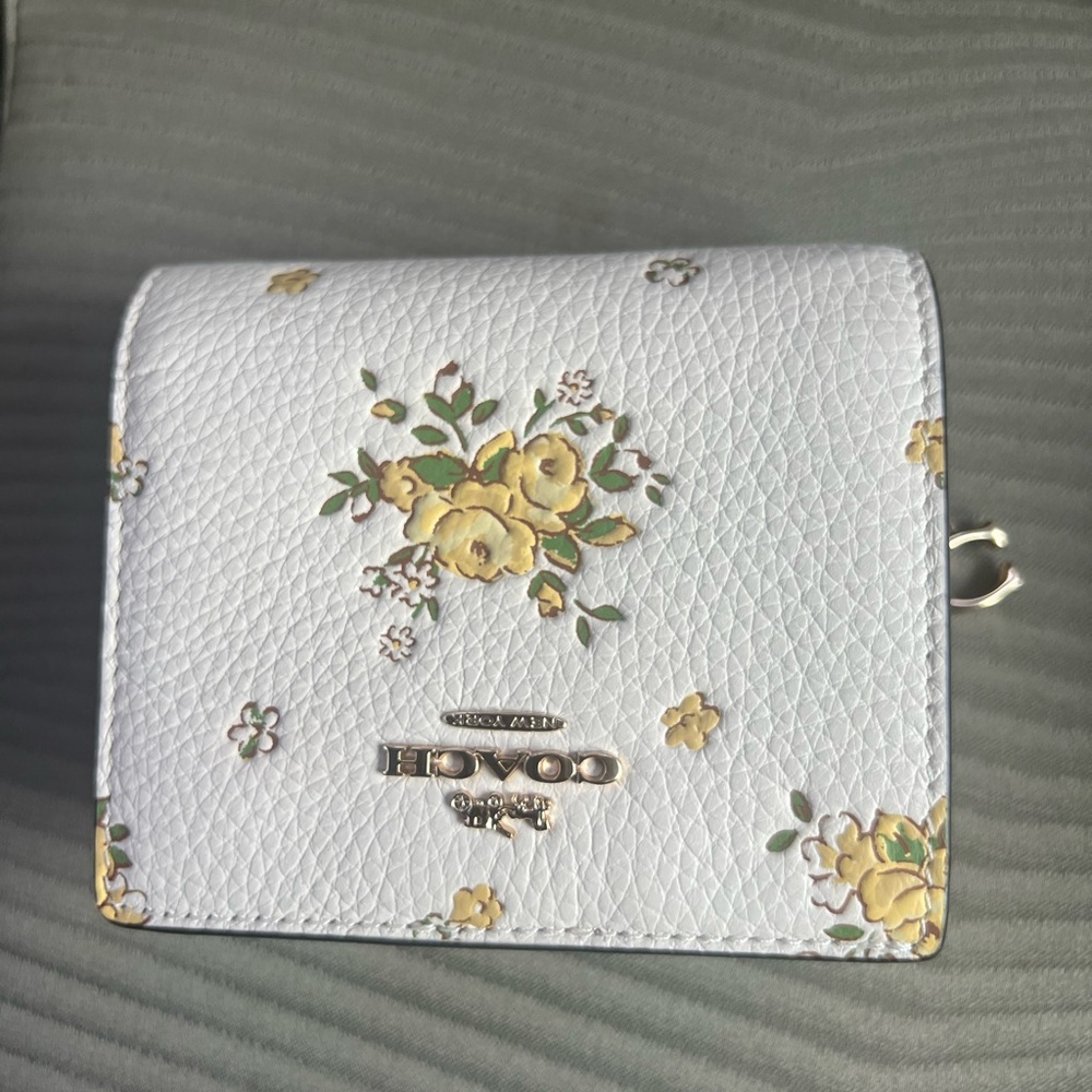 Coach White and Yellow Floral Mini Wallet